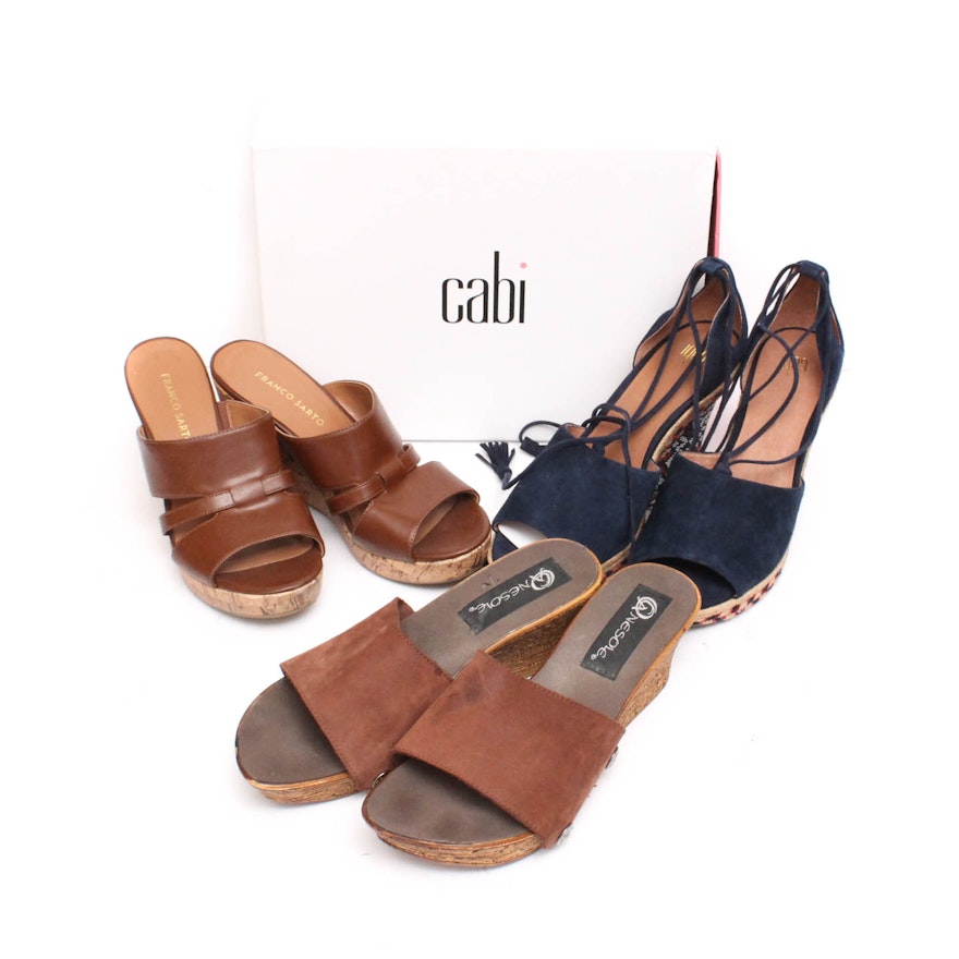 Group of Leather and Suede Wedges Featuring Franco Sarto and Cabi