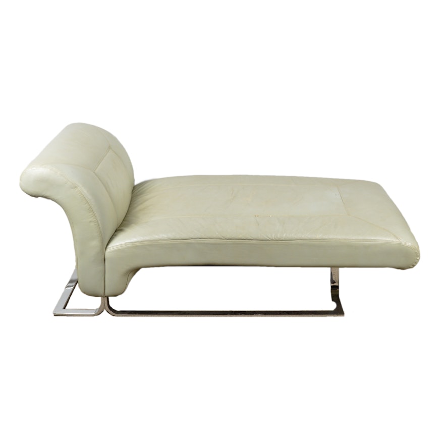 Modern Style Chrome and Leather Chaise Lounge