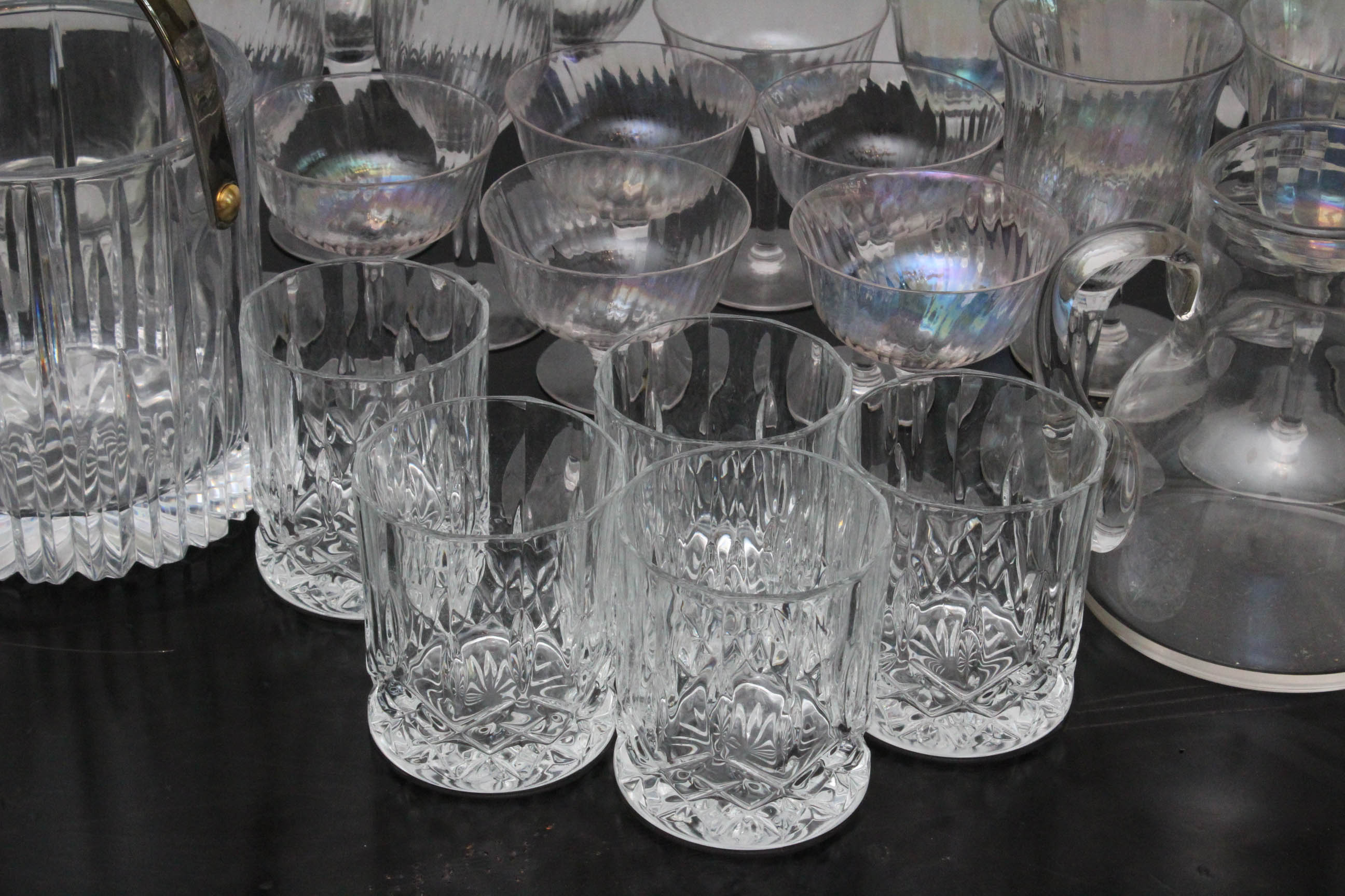 Vintage Hand-Blown Swirl Iridescent Stemware with Assorted Barware