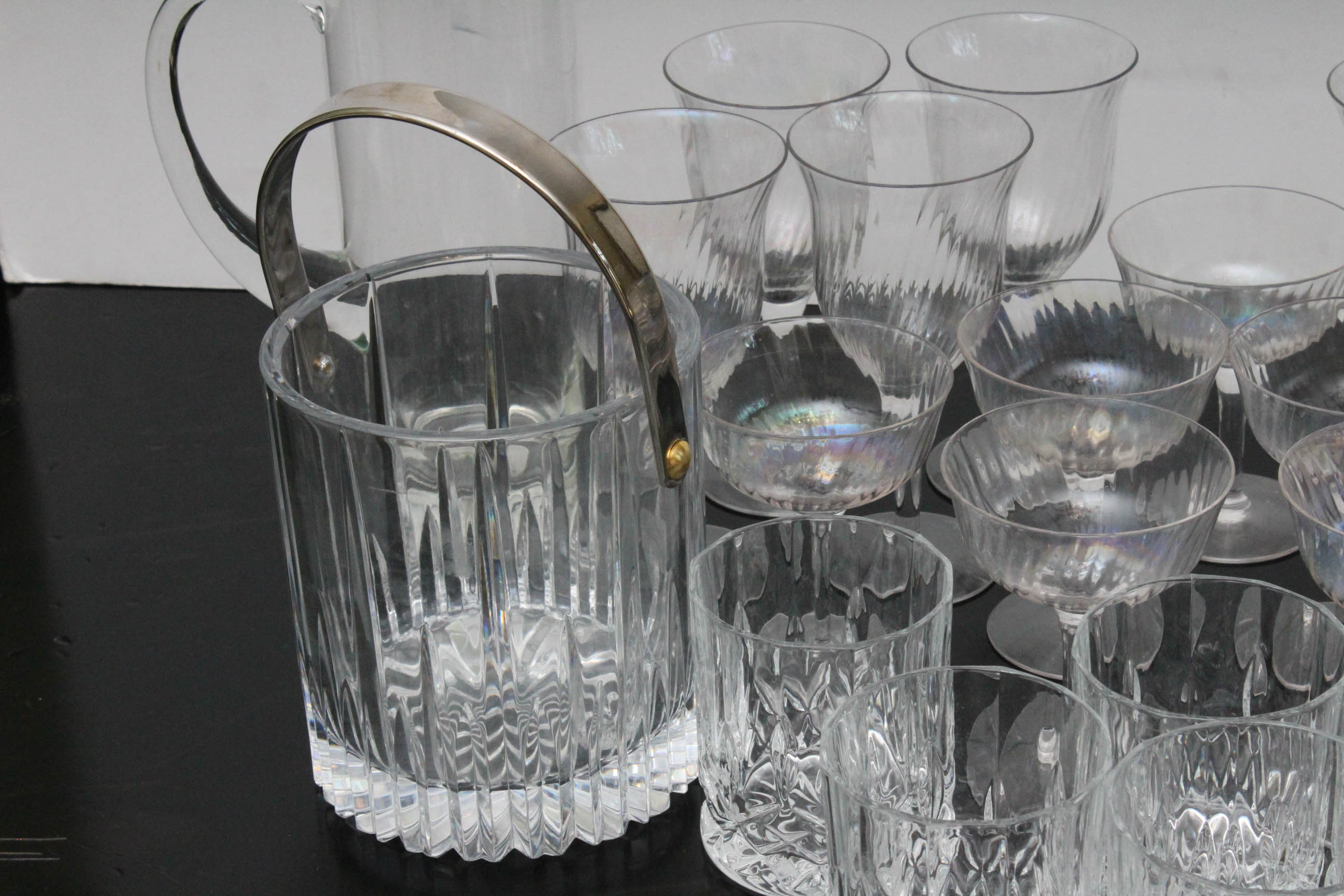 Vintage Hand-Blown Swirl Iridescent Stemware with Assorted Barware