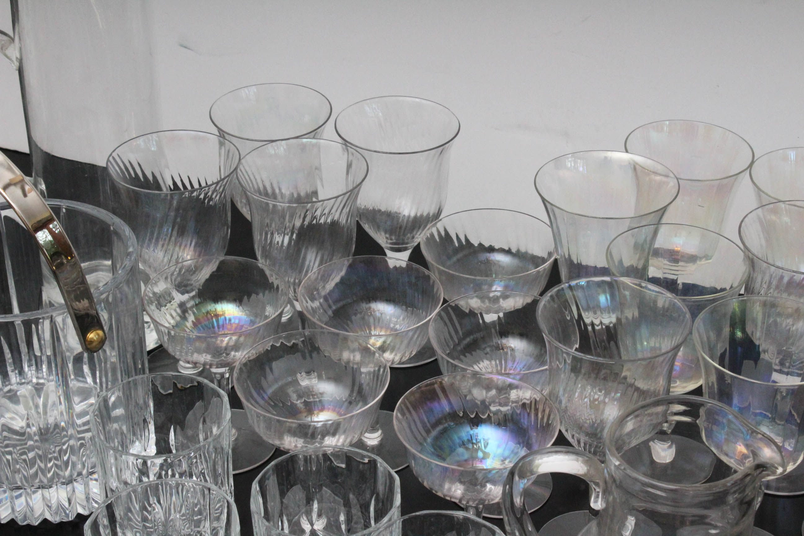 Vintage Hand-Blown Swirl Iridescent Stemware with Assorted Barware