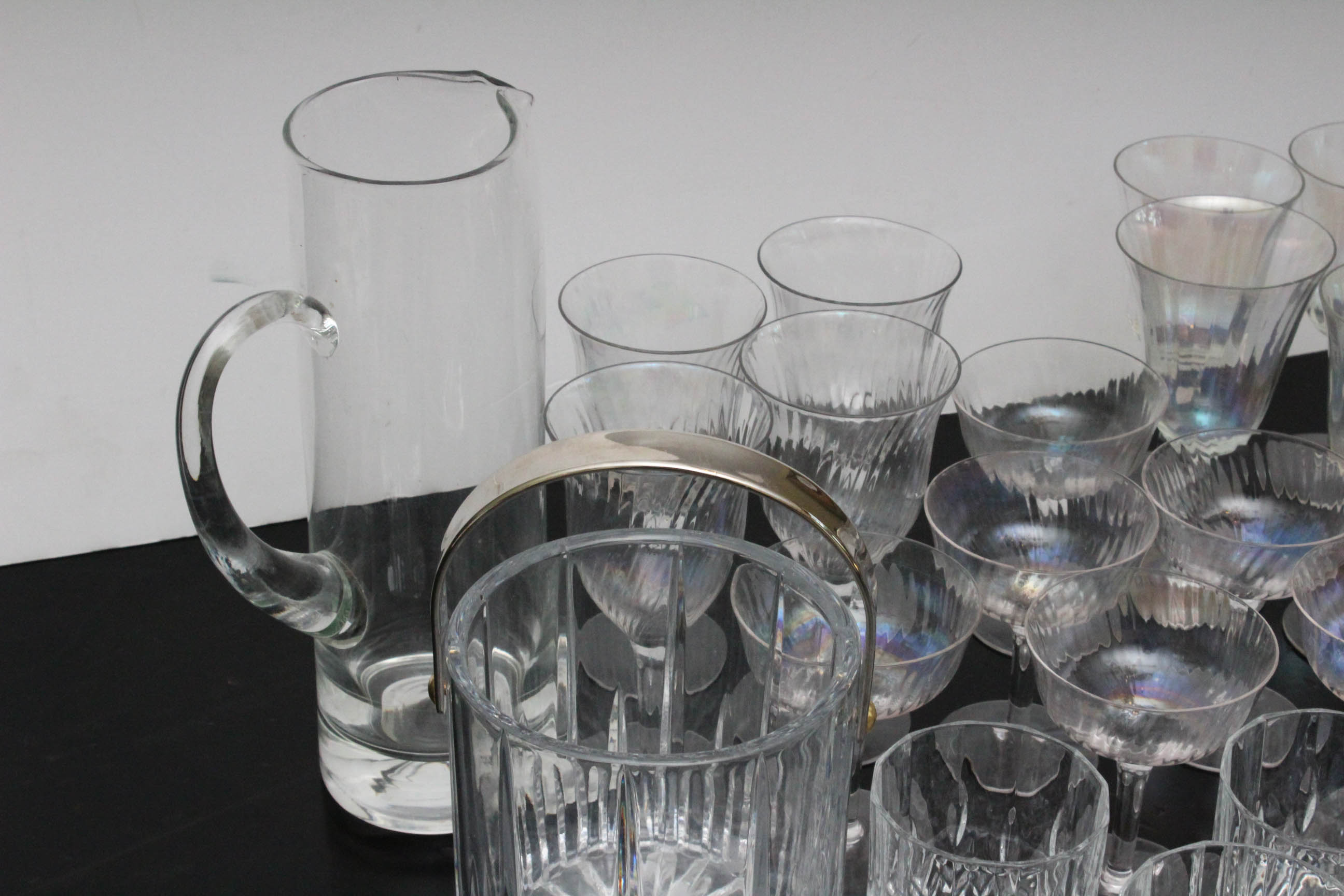 Vintage Hand-Blown Swirl Iridescent Stemware with Assorted Barware