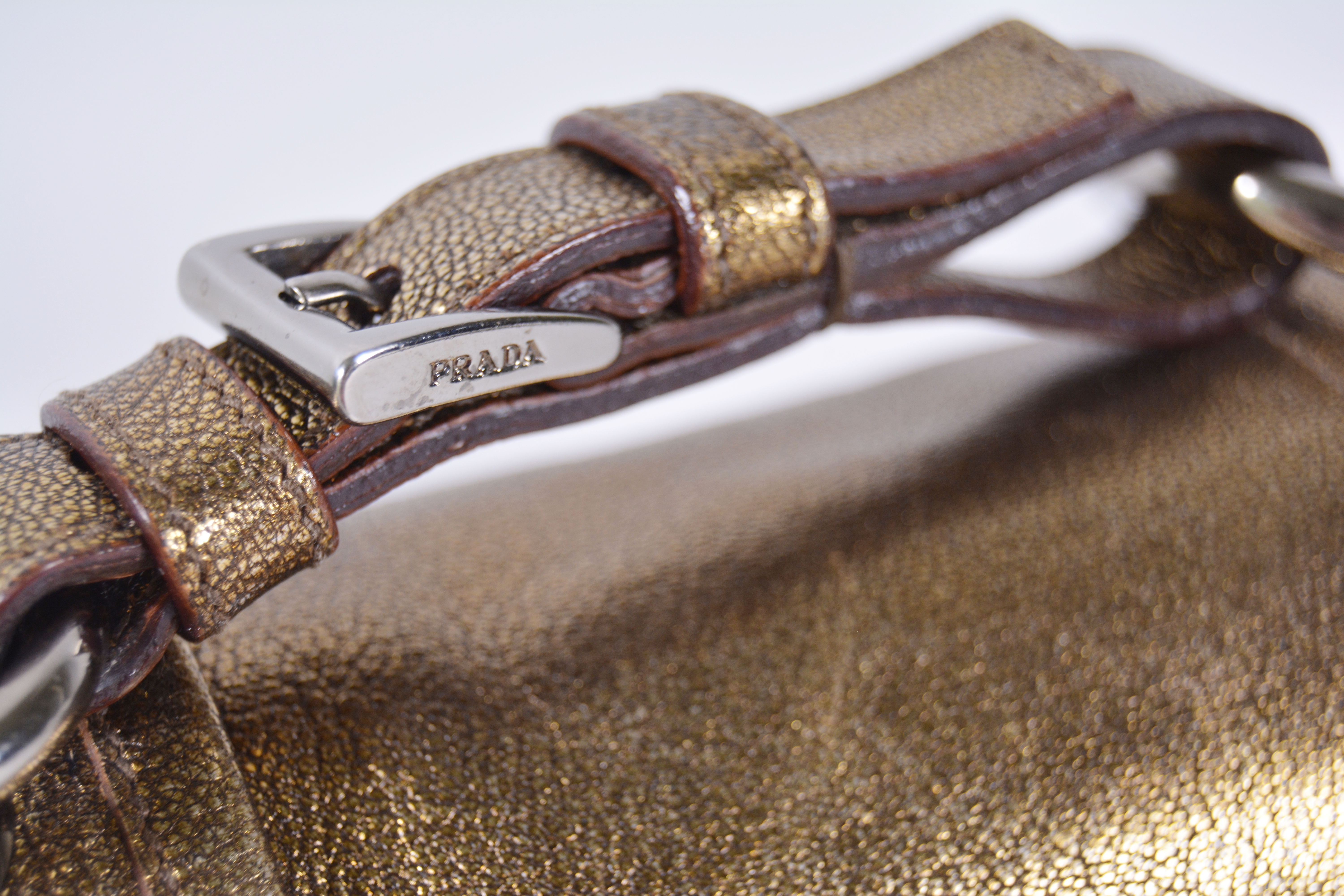 Prada Metallic Bronze Leather Handbag