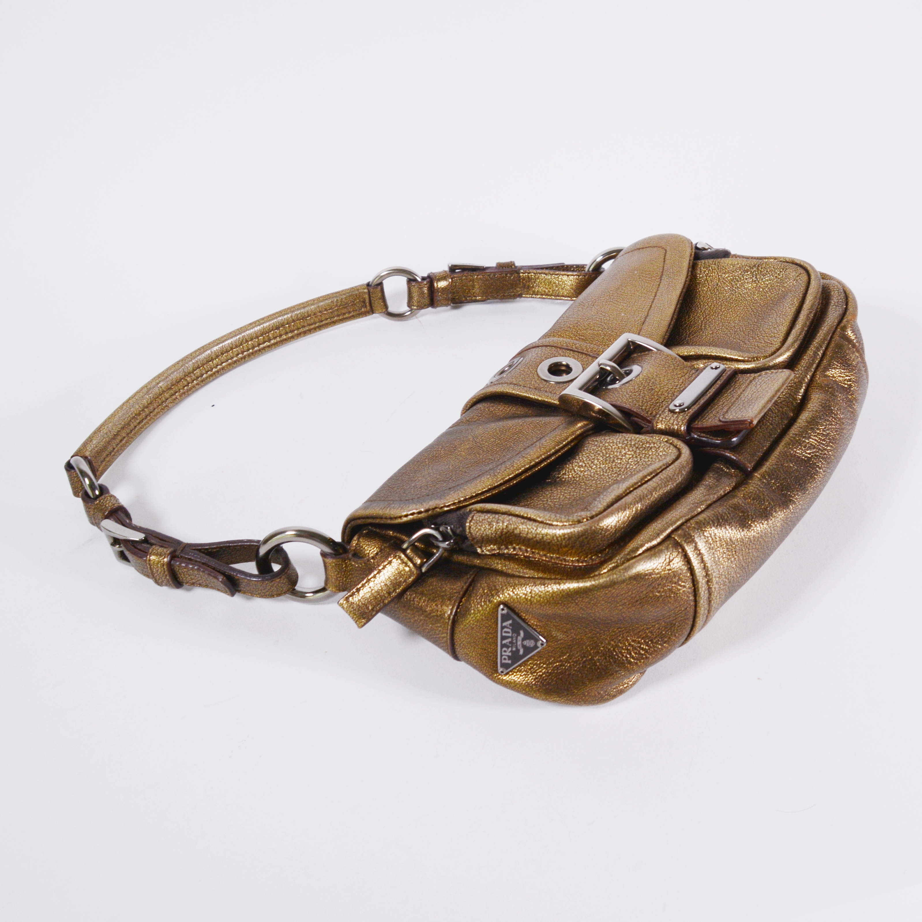 Prada Metallic Bronze Leather Handbag