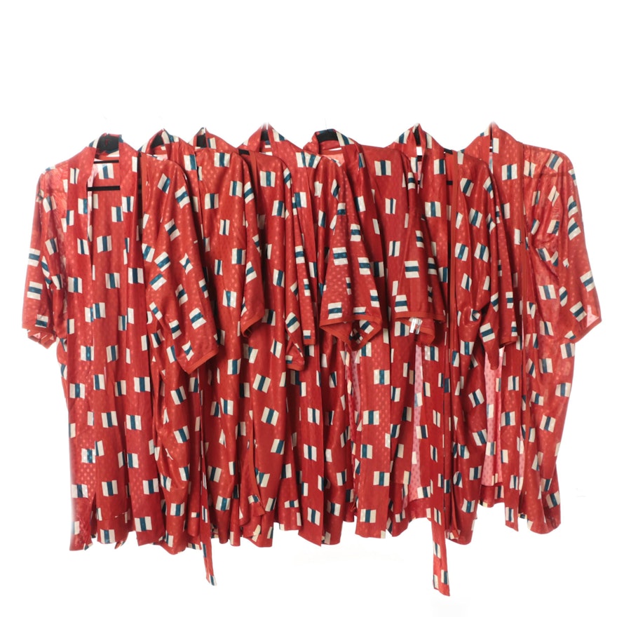 Women's Vintage Red Polyester Robes with Geometric Prints