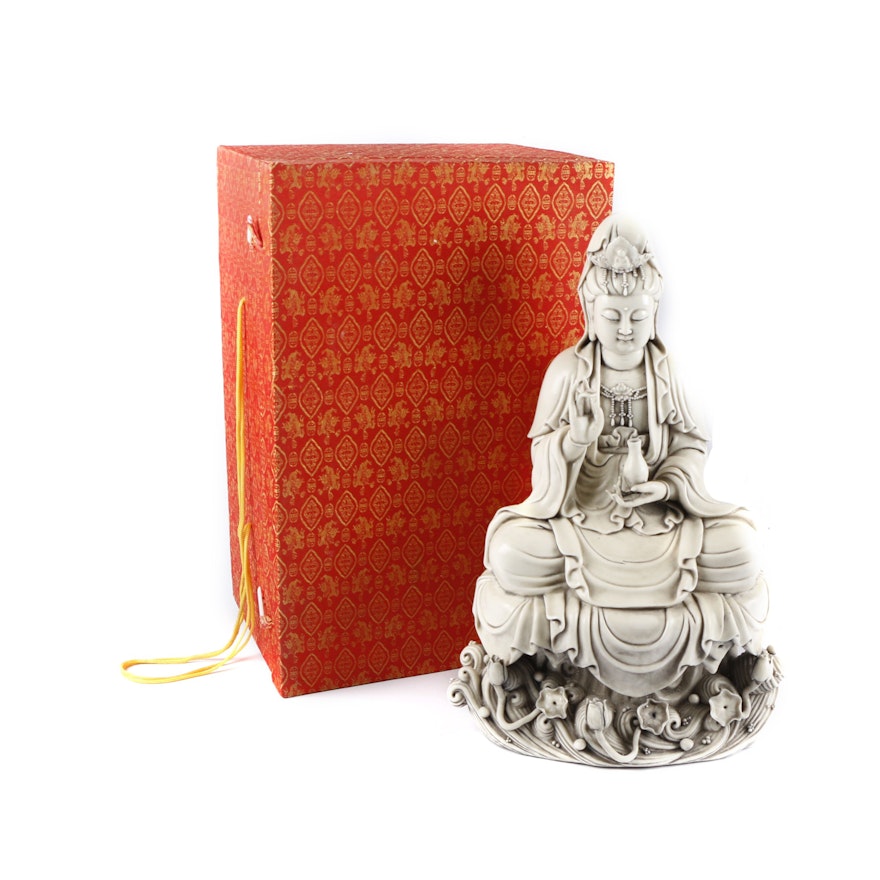 Chinese Seated Guanyin Ceramic Statuette