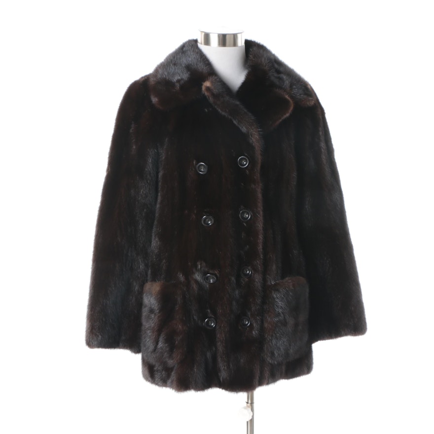 Women's Vintage Dark Brown Double-Breasted Mink Fur Coat