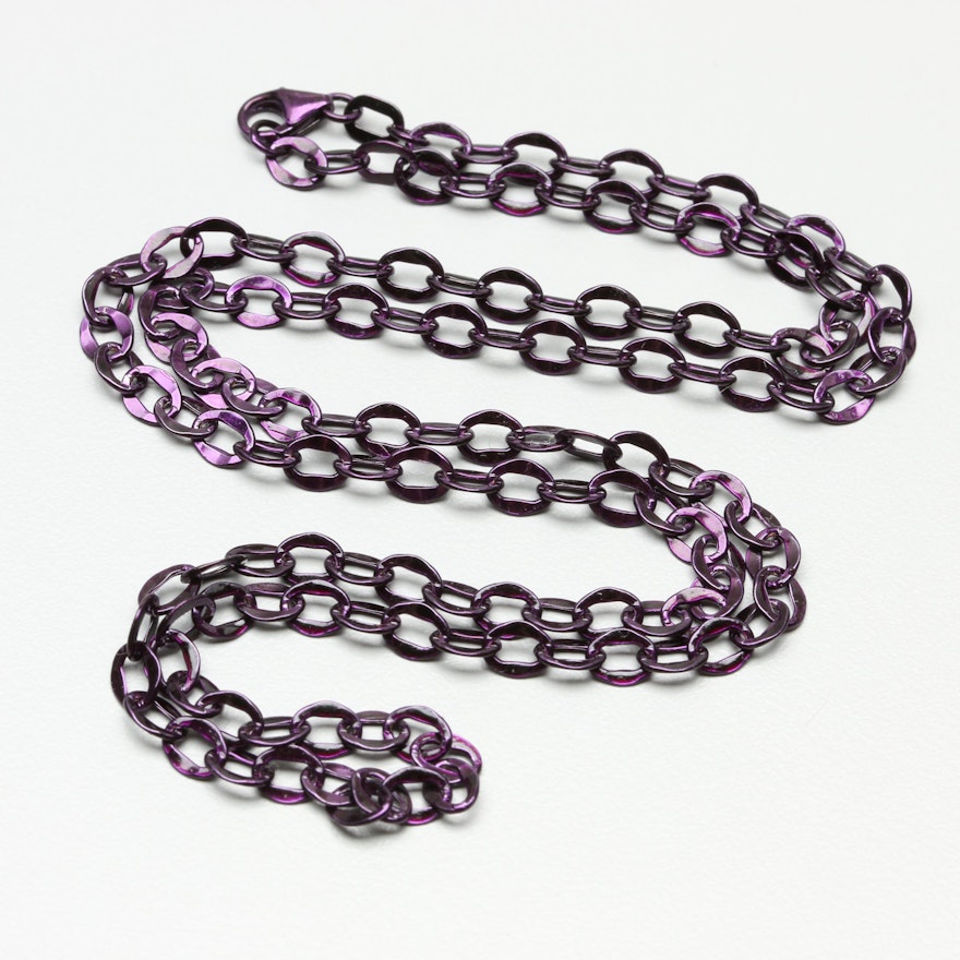 14K Gold Cable Chain Necklace with Purple Finish