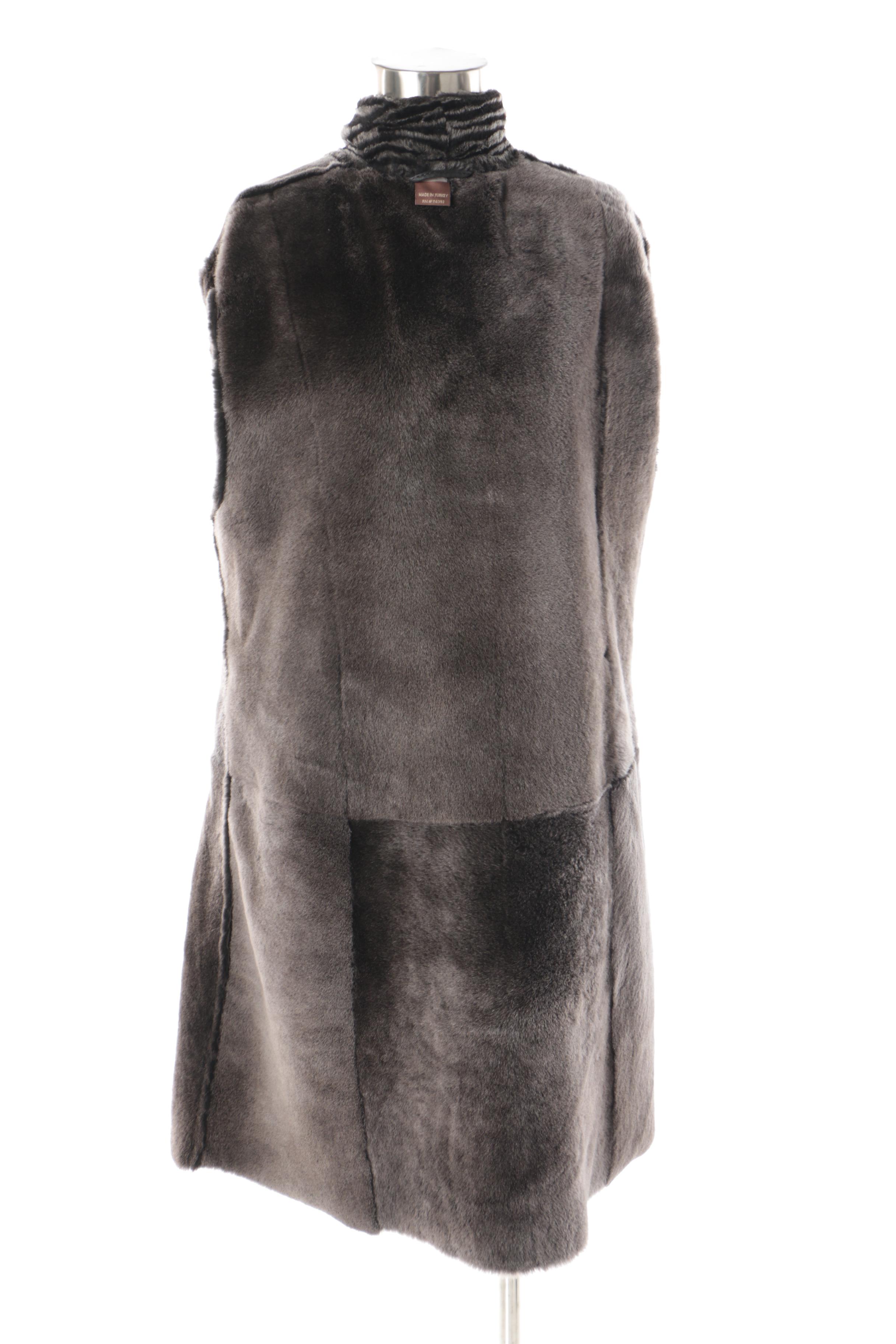 Women's Autunno Shearlings Brown Suede Coat with Black Shearling Trim