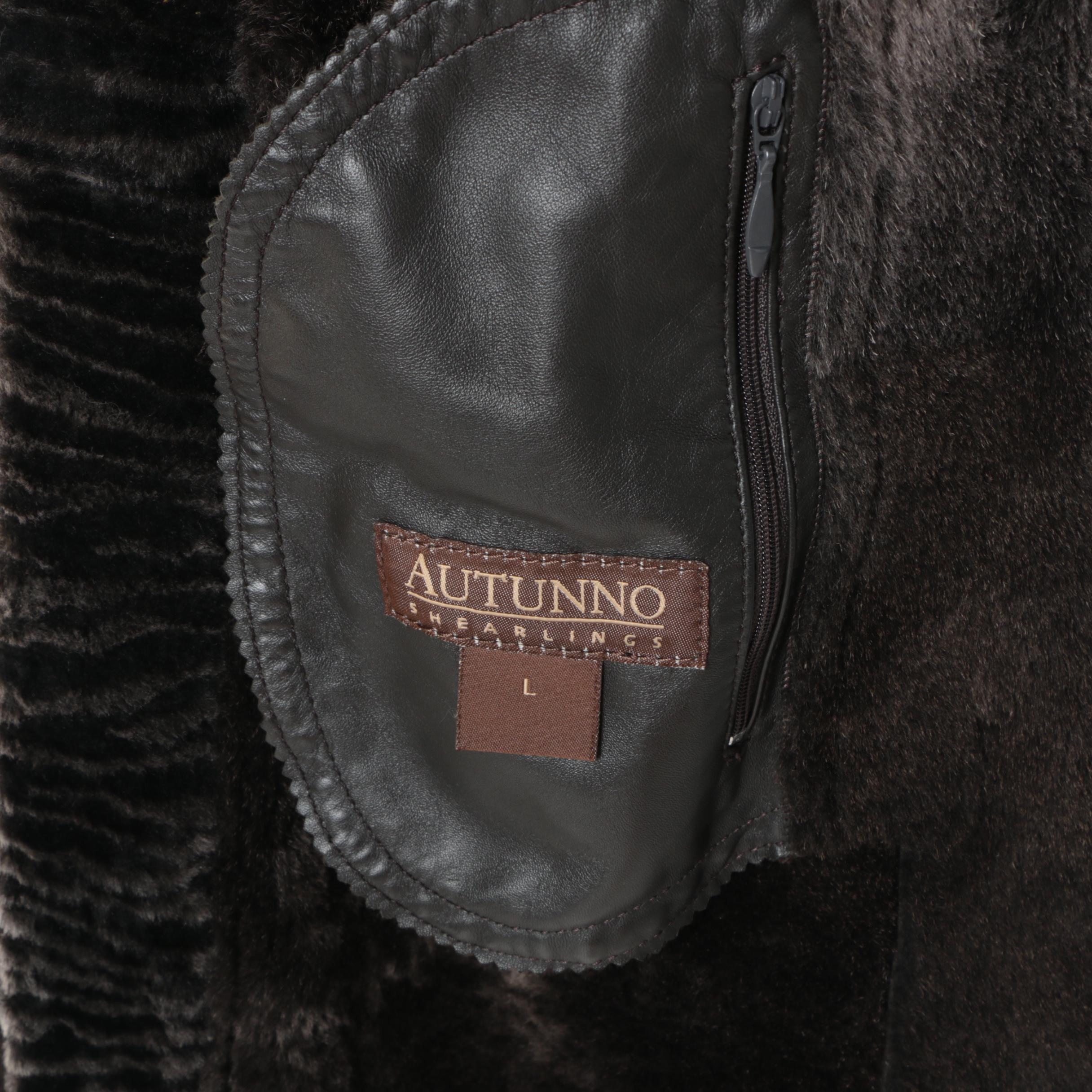 Women's Autunno Shearlings Brown Suede Coat with Black Shearling Trim