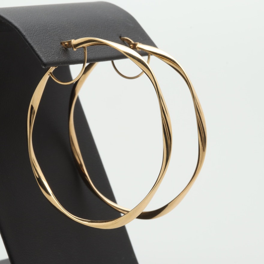 14K Yellow Gold Italian Hoop Earrings