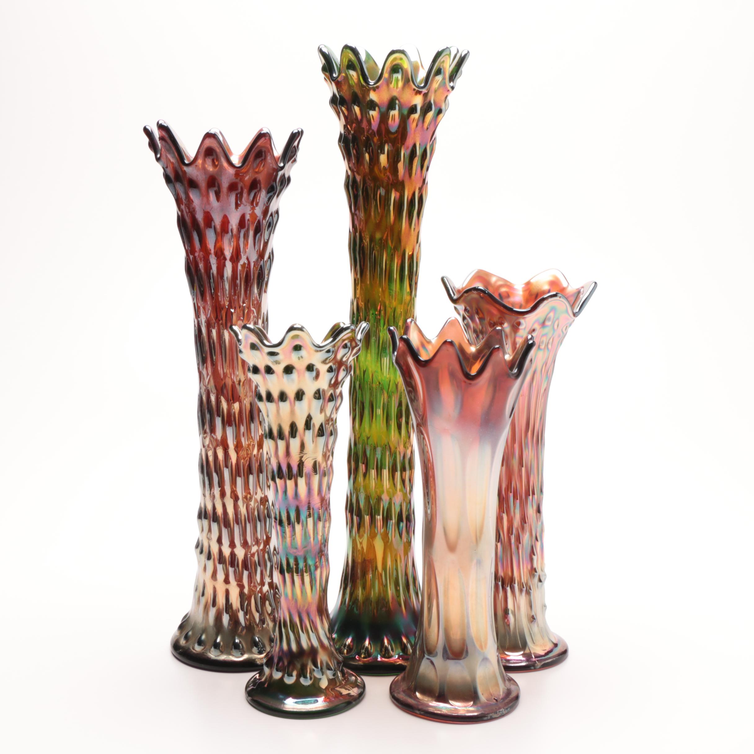 Group of Carnival Glass Swung Vases