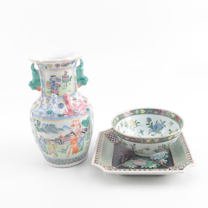 Contemporary Chinese Porcelain Vase and Decor