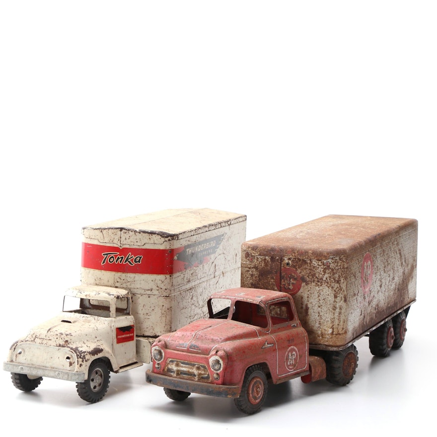Circa 1950s Tonka "Thunderbird Express" and Marx Toys "A&P 1859" Semi Trucks