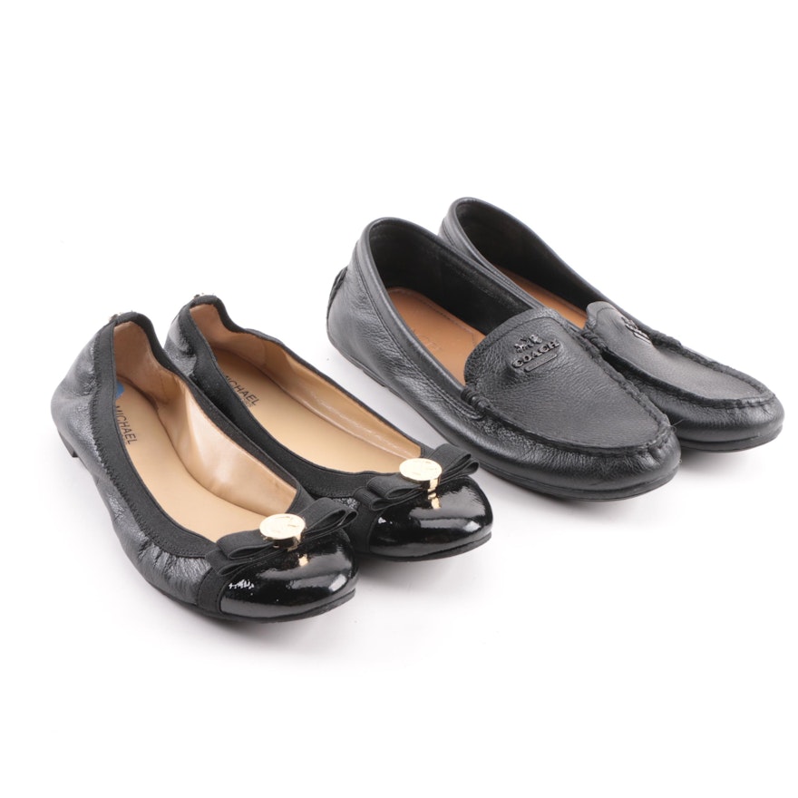 Women's Coach Black Leather Loafers and MICHAEL Michael Kors Black Leather Flats