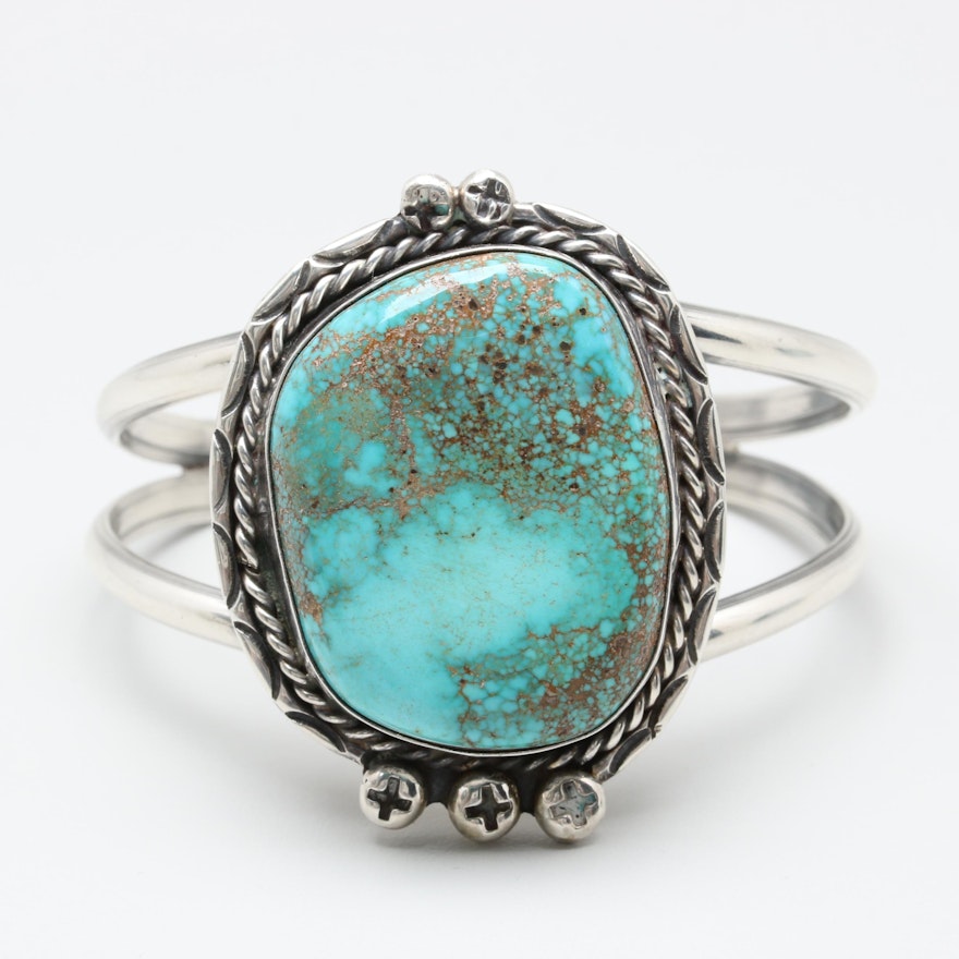 Southwestern Style Sterling Silver Turquoise Cuff Bracelet