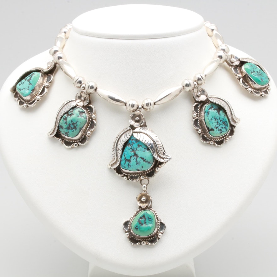 Southwestern Style Sterling Silver Turquoise Necklace