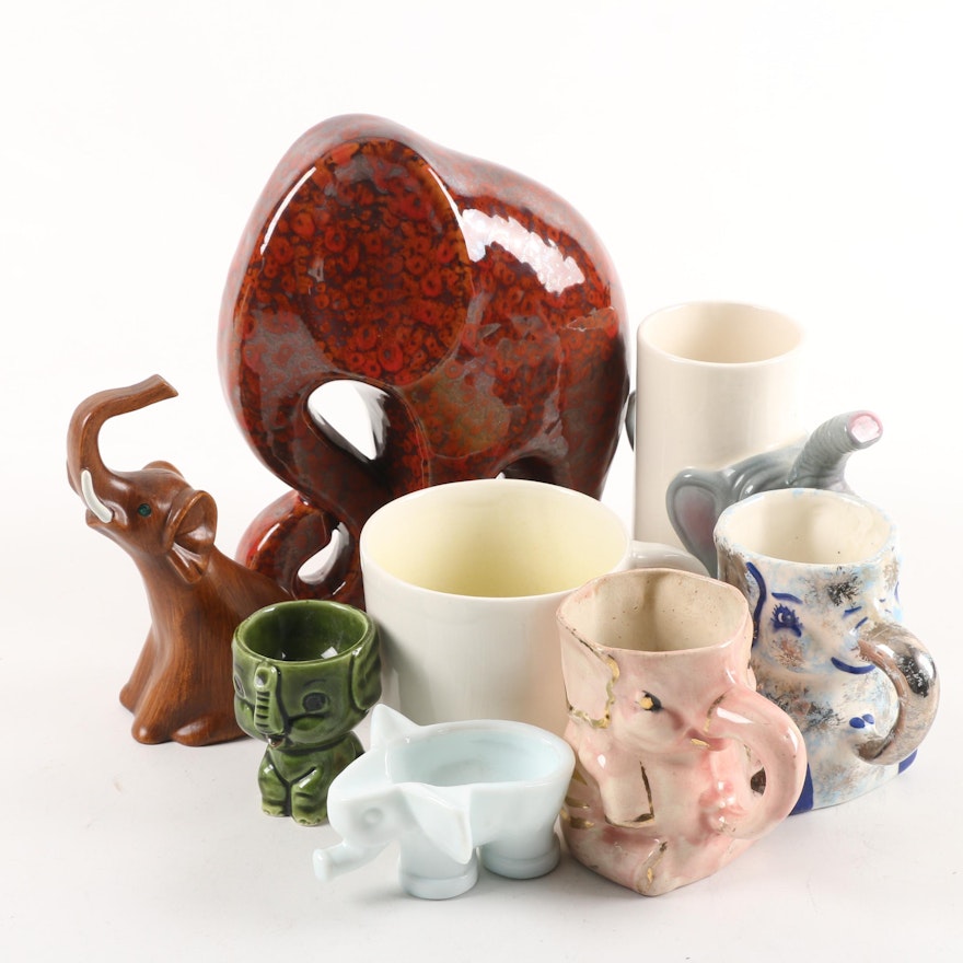 Vintage Elephant Mugs, Dish and Figurines with Spademan "Animug"