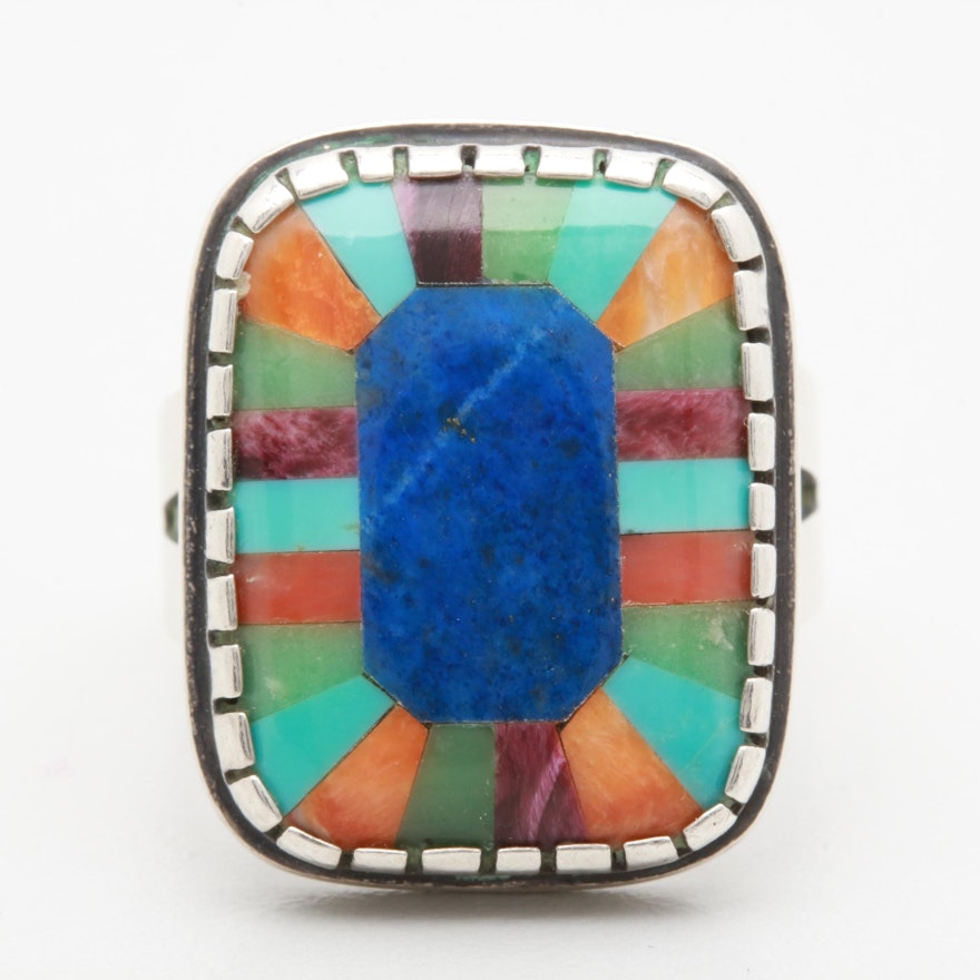 Relios by Carolyn Pollack Sterling Silver Inlay Ring Including Lapis Lazuli