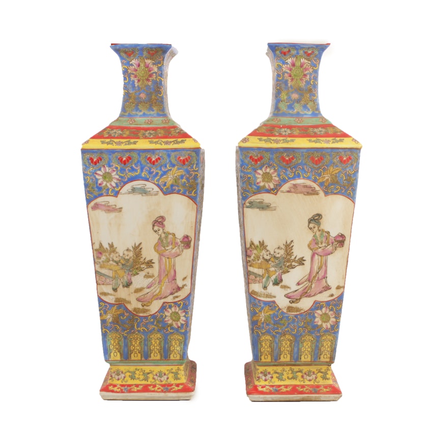 Chinese Floral and Figural Themed Ceramic Vases