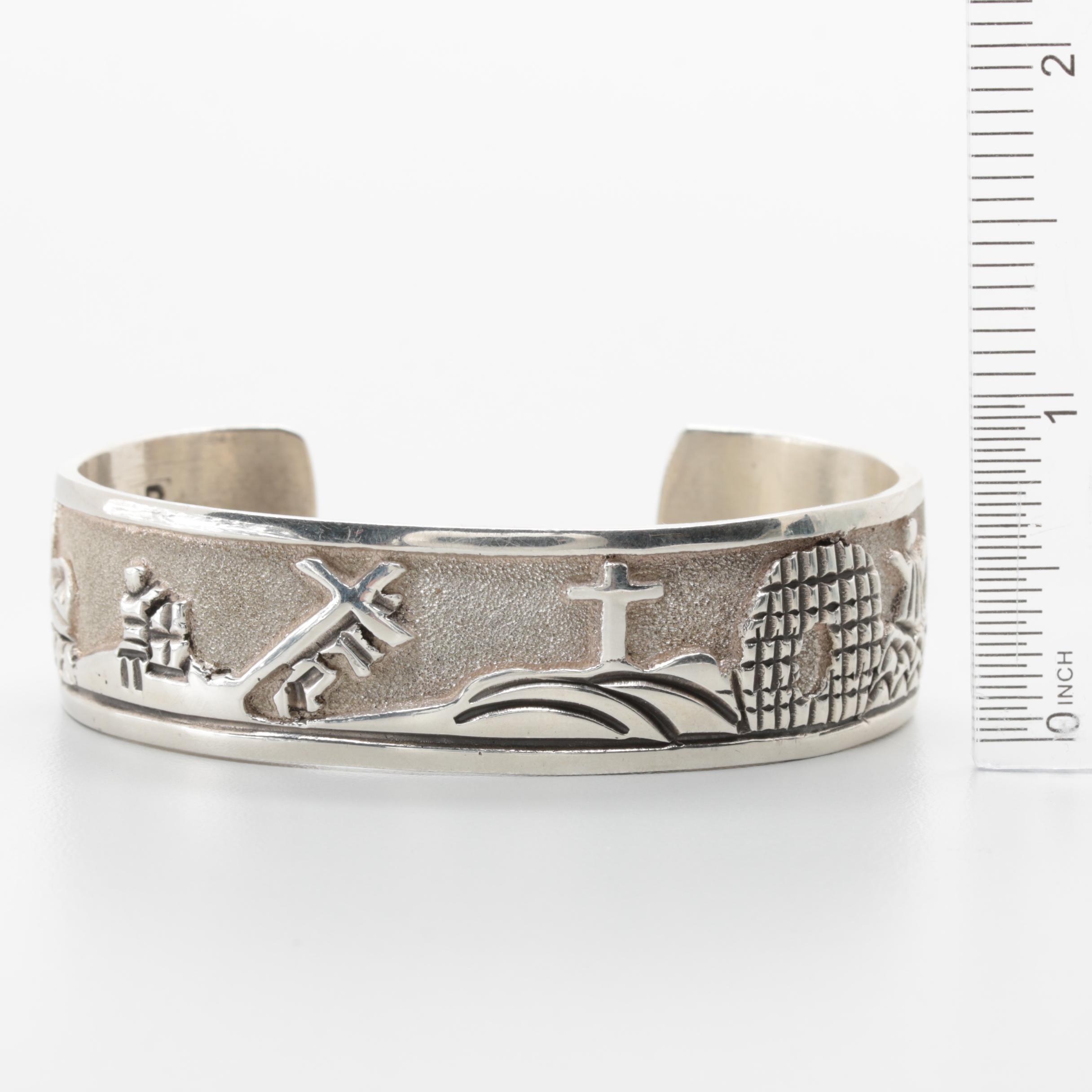 Roger John Navajo Diné Sterling Silver "Story of Christ" Cuff Bracelet