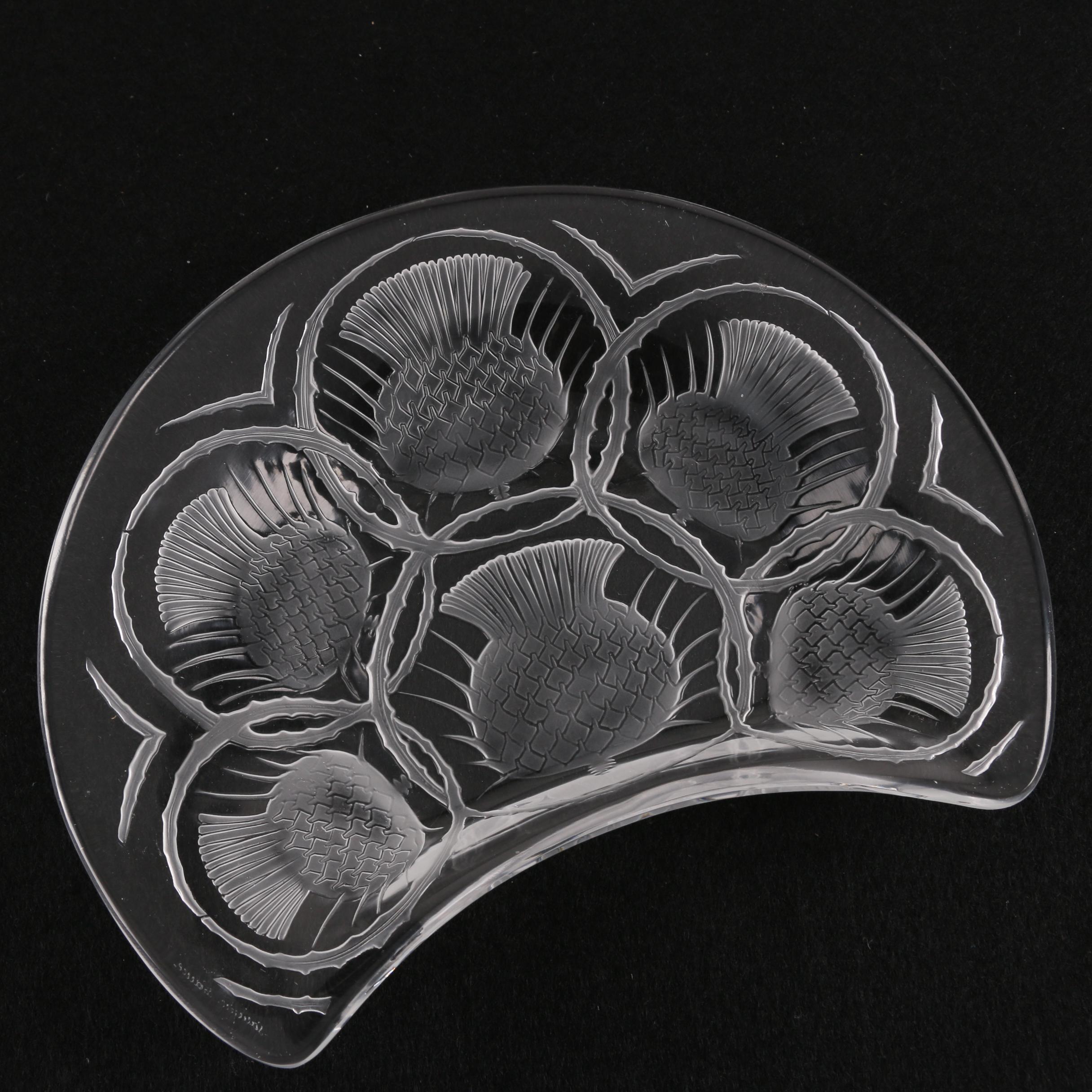 Lalique Crystal "Thistle" and "Jaffa" Crescent Salad Plates