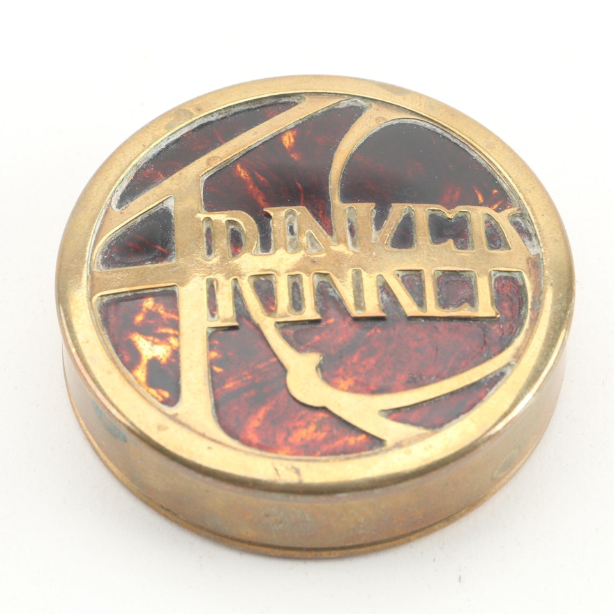 Antique Brass Trinket Box With Imitation Tortoise Shell and Enamel