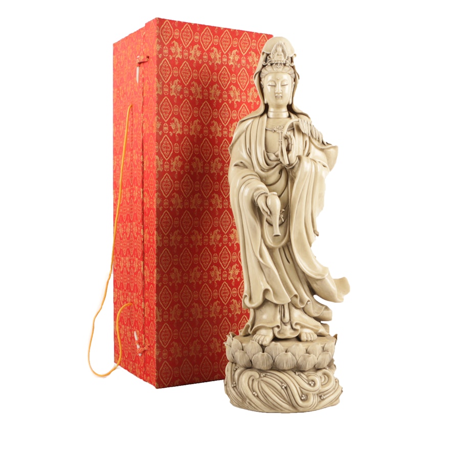Chinese Standing Guanyin Porcelain Statue