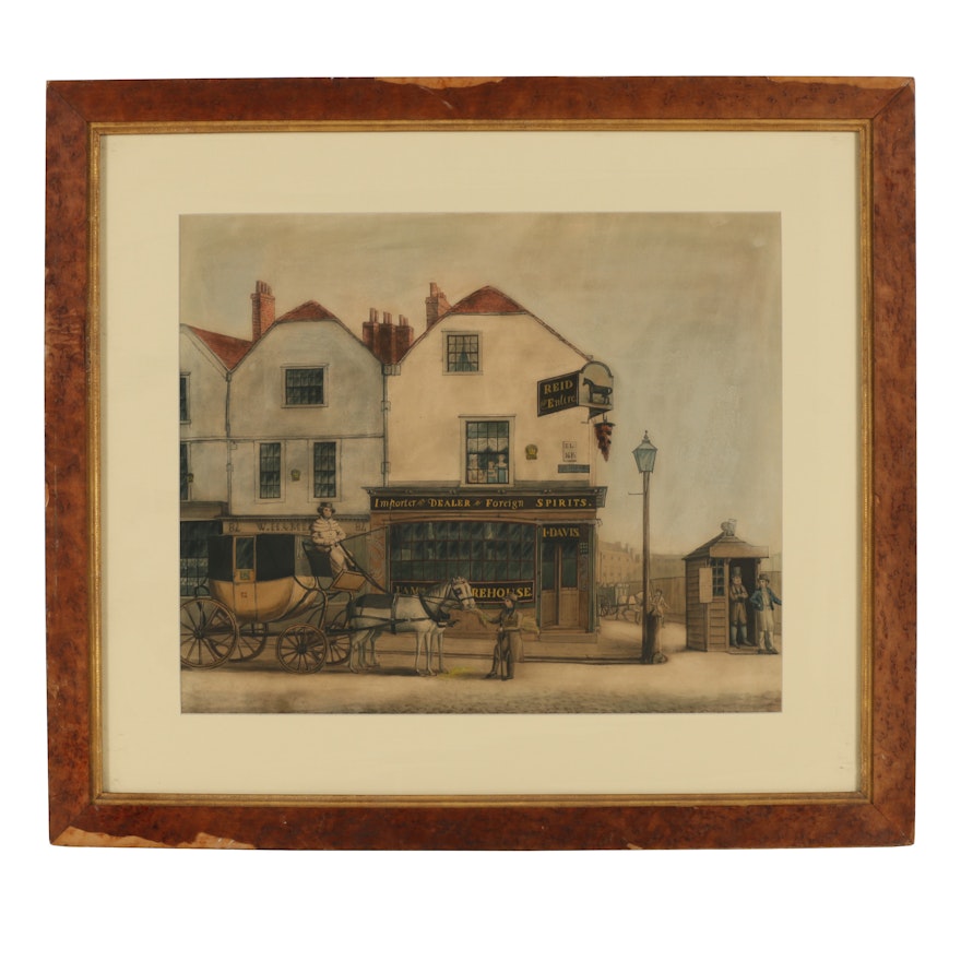 J. Susman Watercolor Painting "A Tavern in East Smithfield"