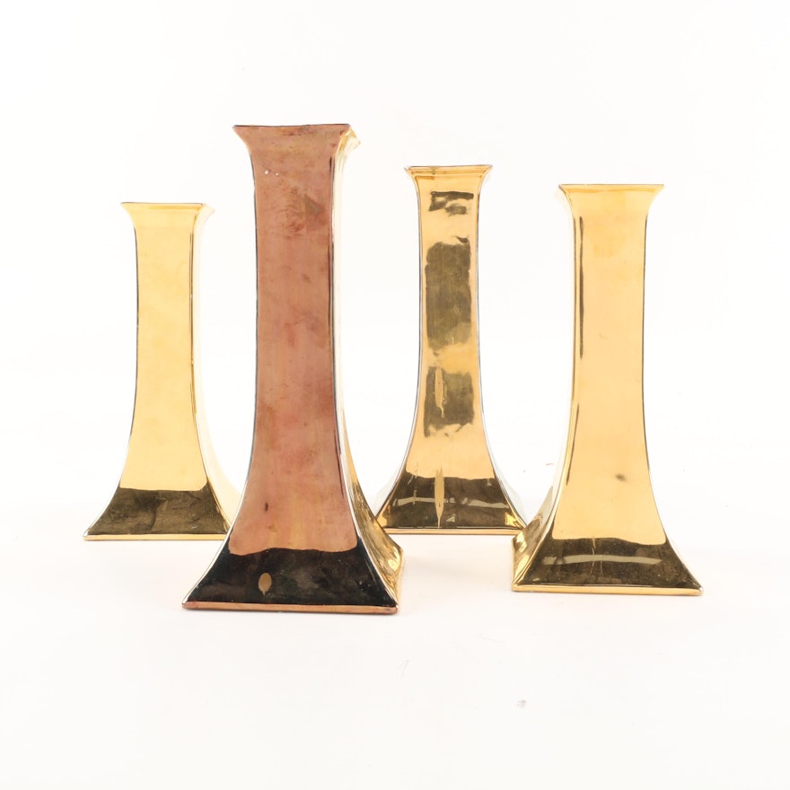 Czechoslovakian Royal Epiag Gold Luster Porcelain Candlestick Holders
