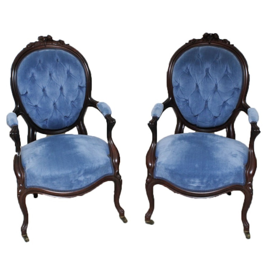 Antique Louis XIV Style Button Tufted Upholstered Chairs