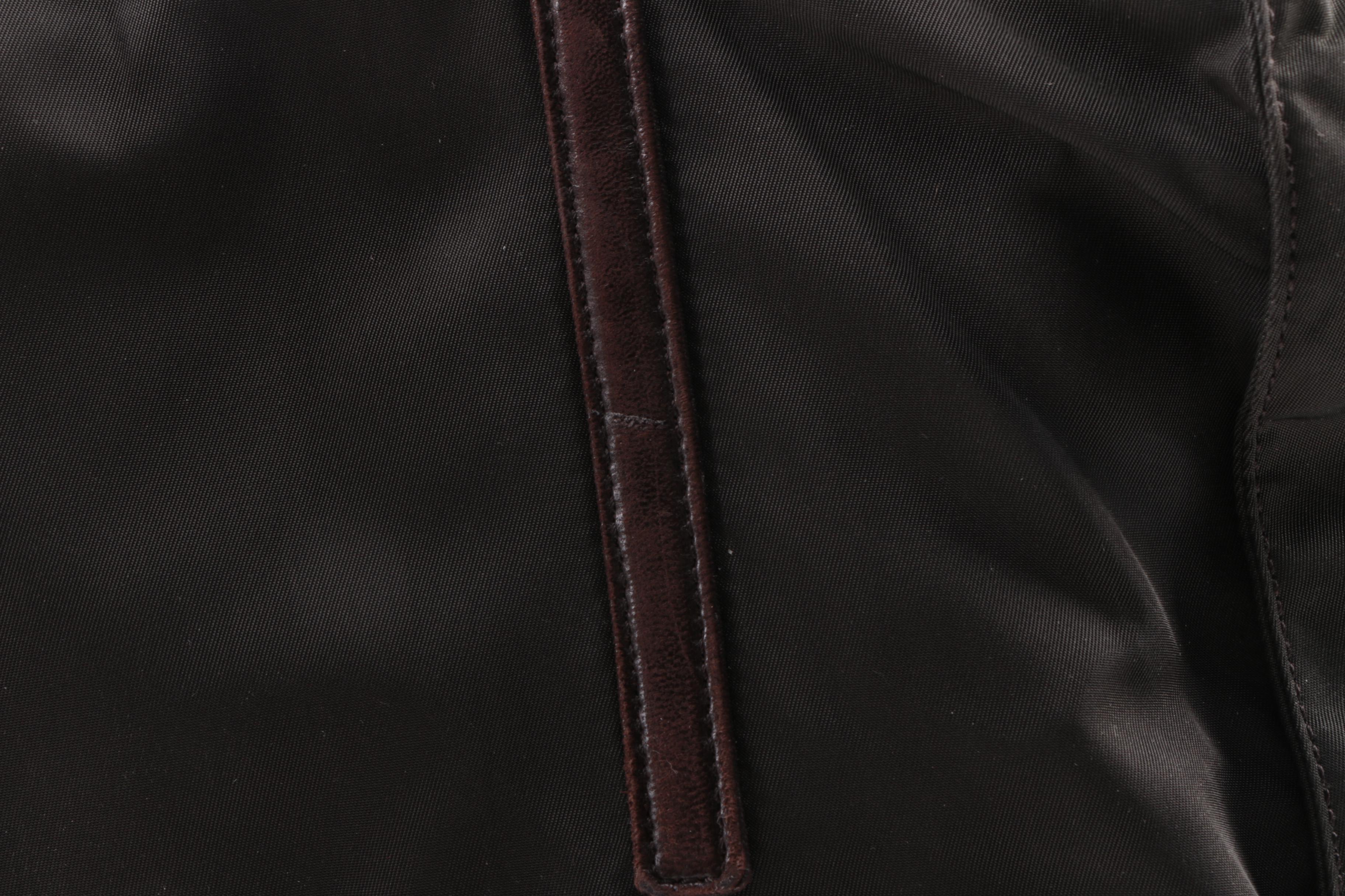 Prada Black Nylon Tote with Brown Leather Straps