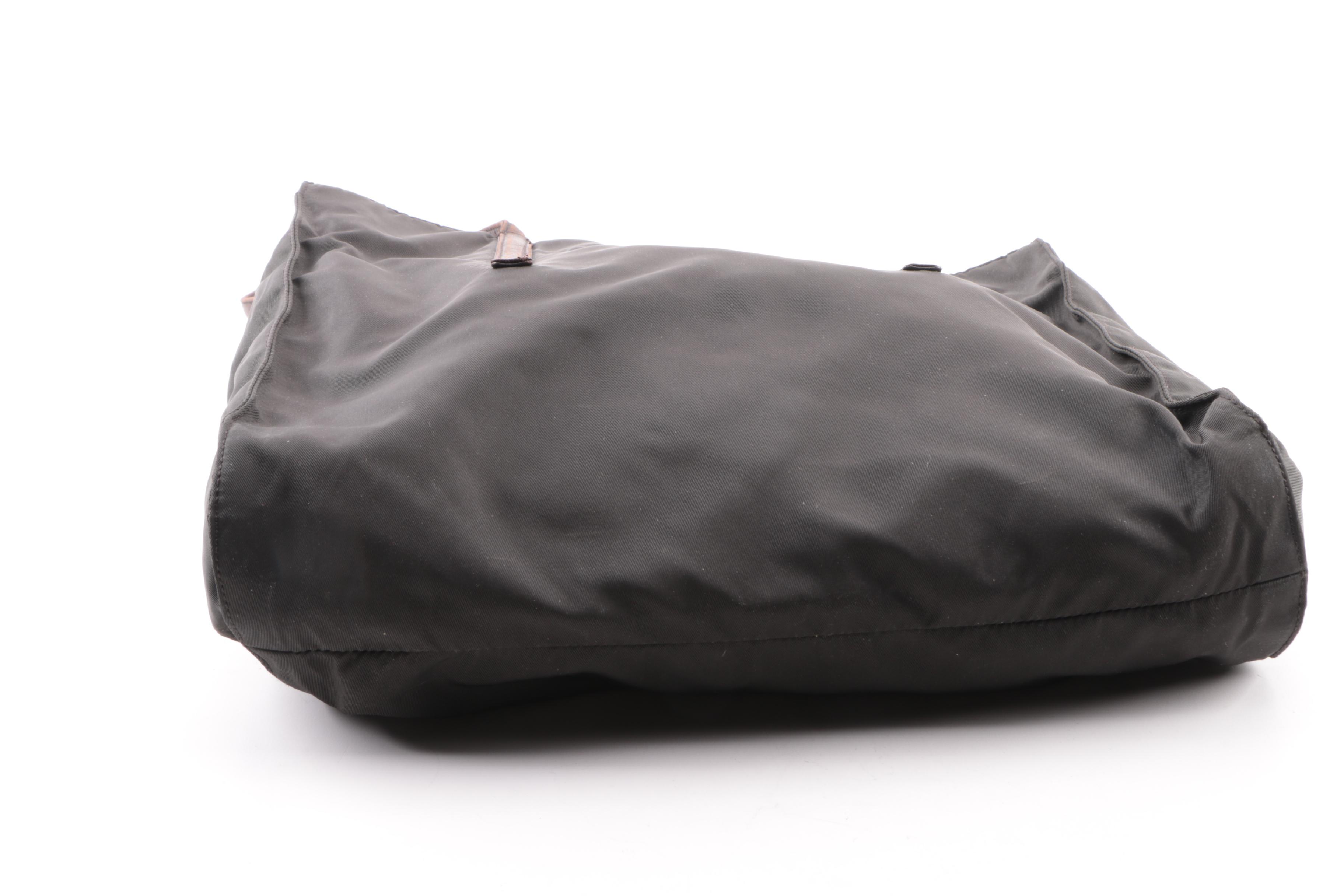 Prada Black Nylon Tote with Brown Leather Straps
