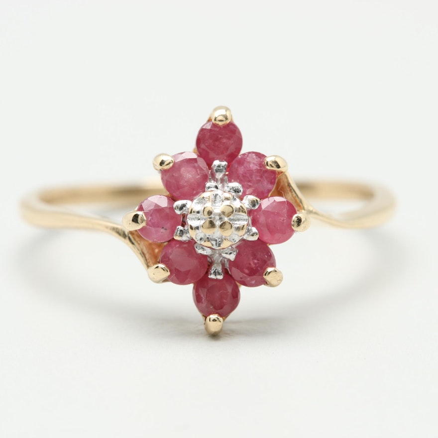 10K Yellow Gold Diamond and Ruby Ring