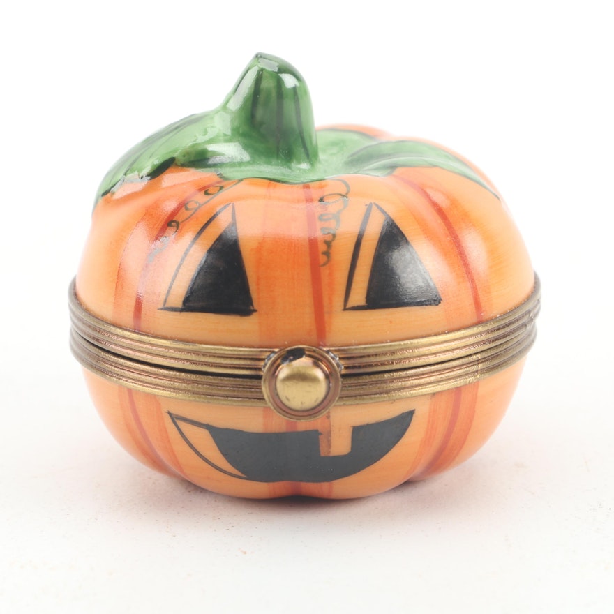 Limoges Hand-Painted "Jack-O-Lantern" Porcelain Trinket Box