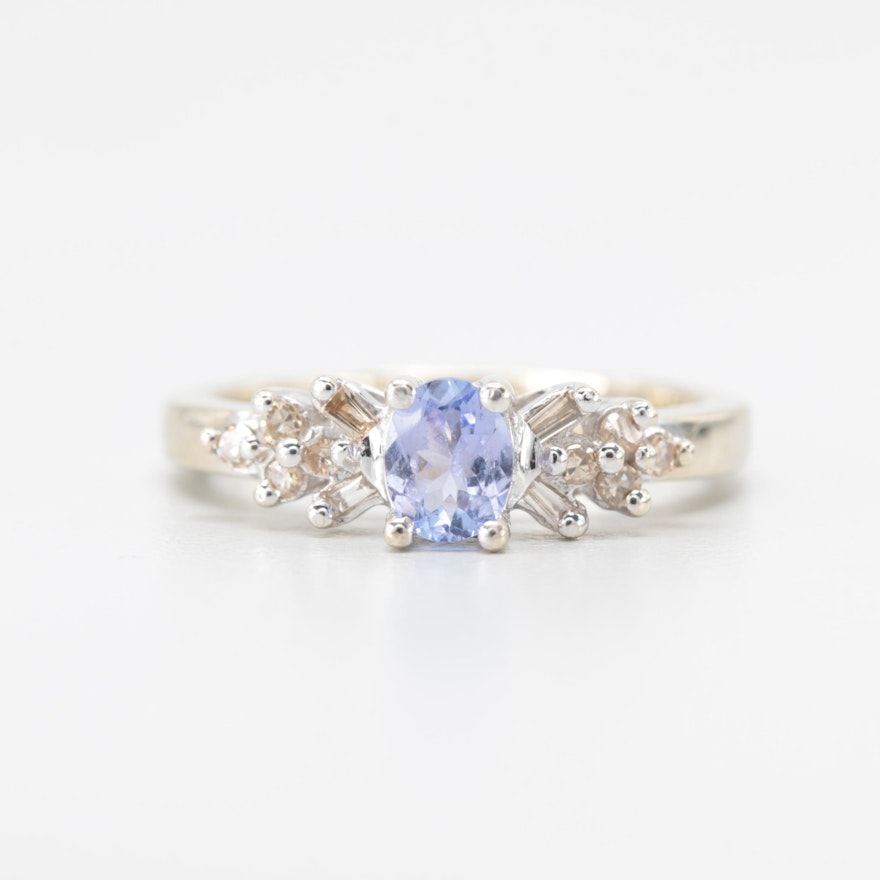 10K White Gold Tanzanite and Diamond Ring