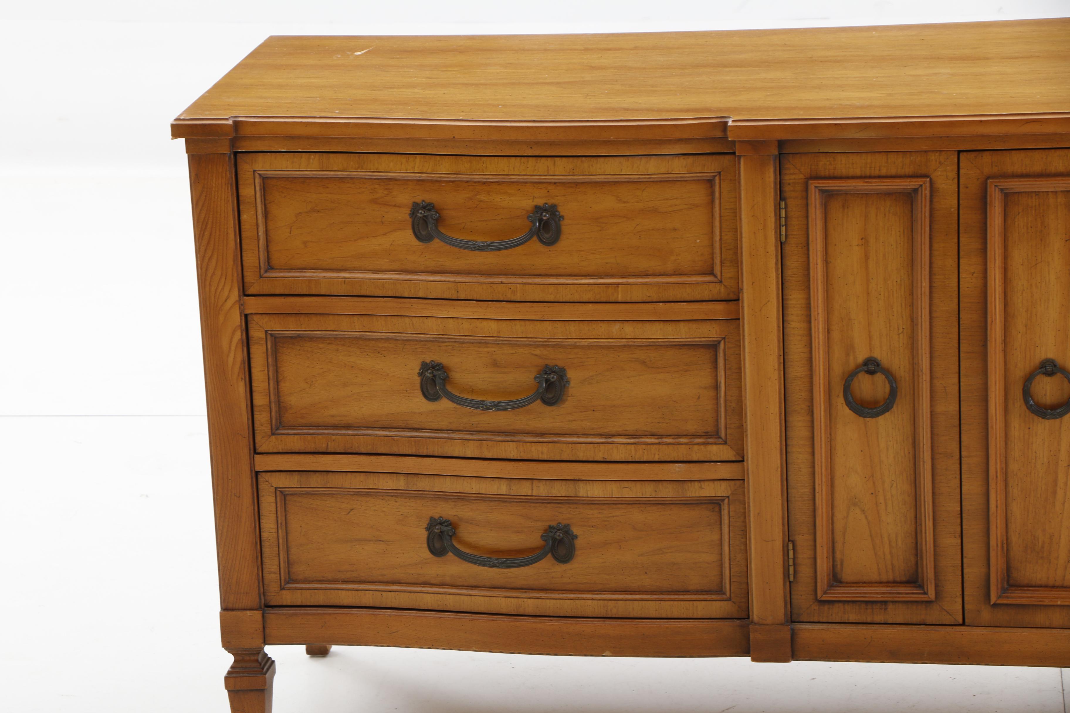 French Provincial Style Pecan Dresser with Mirror