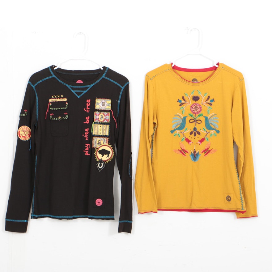 Pair of Double D Ranch Long Sleeve Embroidered Shirts