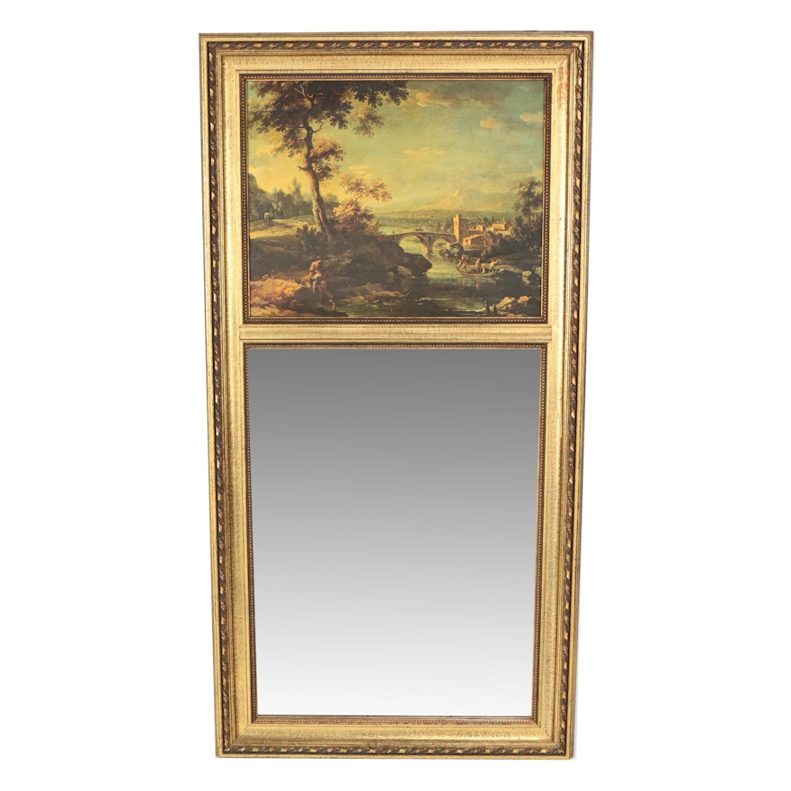 Trumeau Wall Mirror with Offset Lithograph after Claude Lorraine