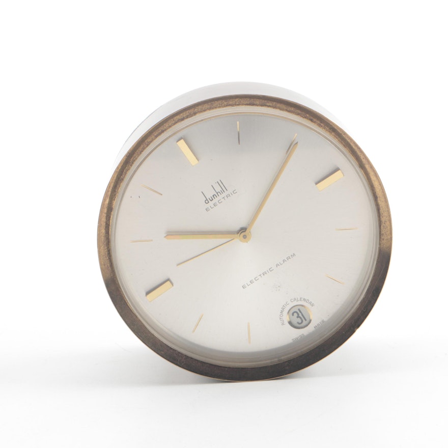 Circa 1950s Alfred Dunhill Brass Travel Alarm Clock