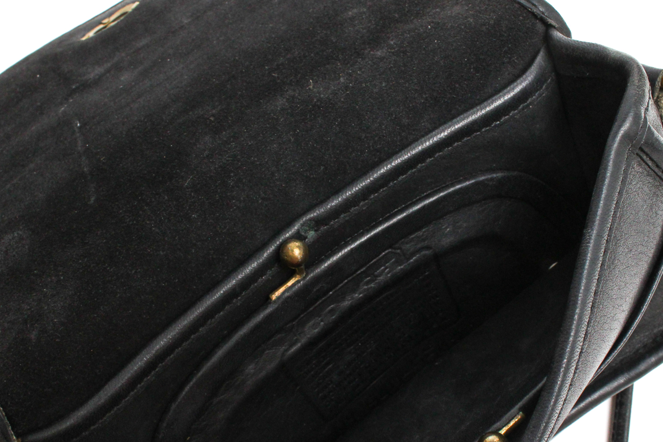 Early 1970s Vintage Coach Black Leather Crossbody Bag