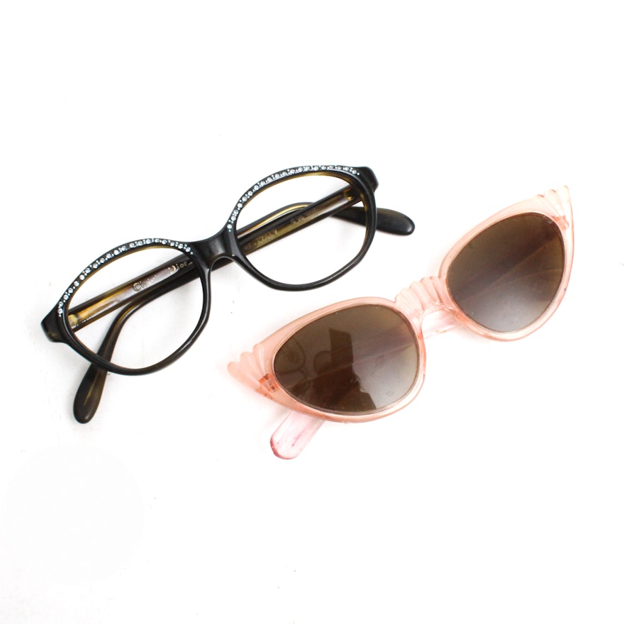 Vintage Christian Dior Eyeglass Frames and Pink Sunglasses