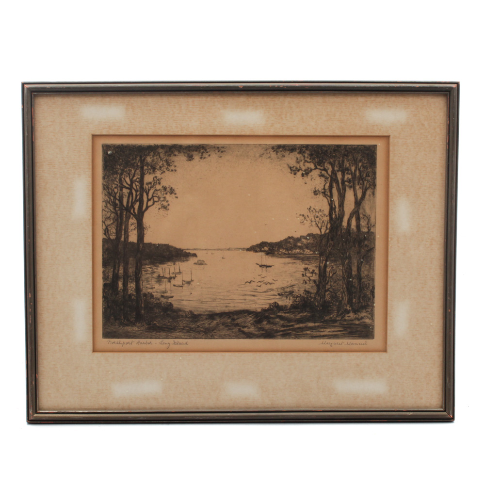 Vintage Margaret Manuel Etching "Northpoint Harbor"