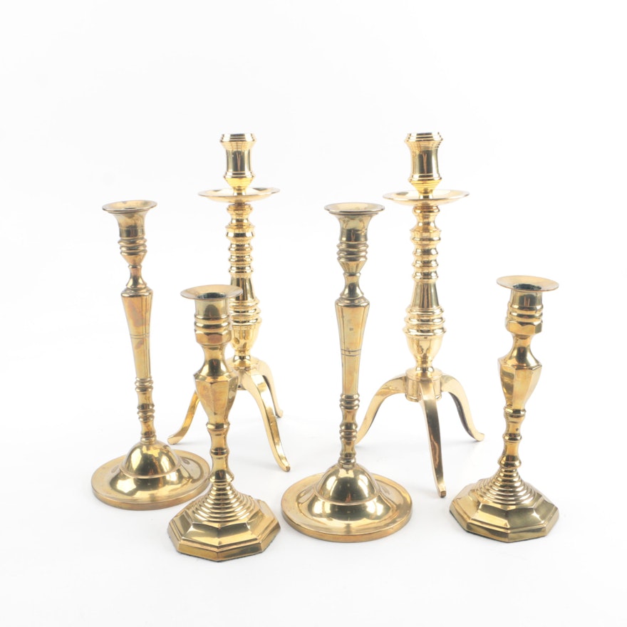 Queen Anne Style Brass Candlesticks and More