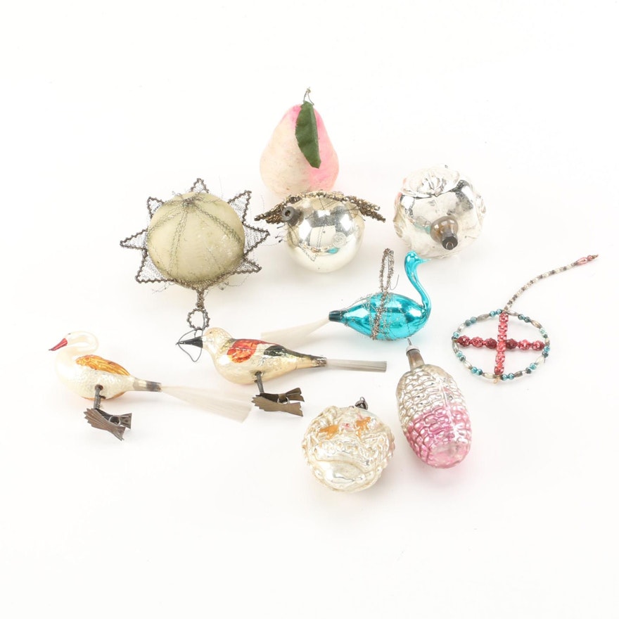 Vintage Glass, Wire and Clip-On Holiday Ornaments