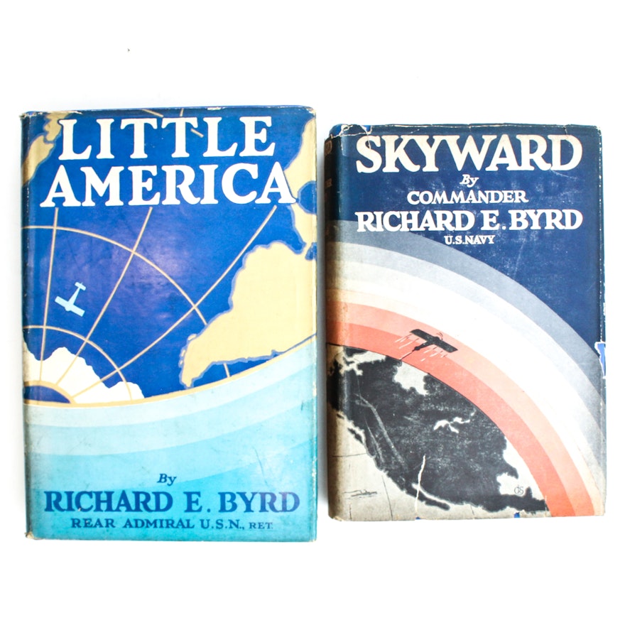 Signed First Editions "Skyward " and "Little America" by Richard Byrd