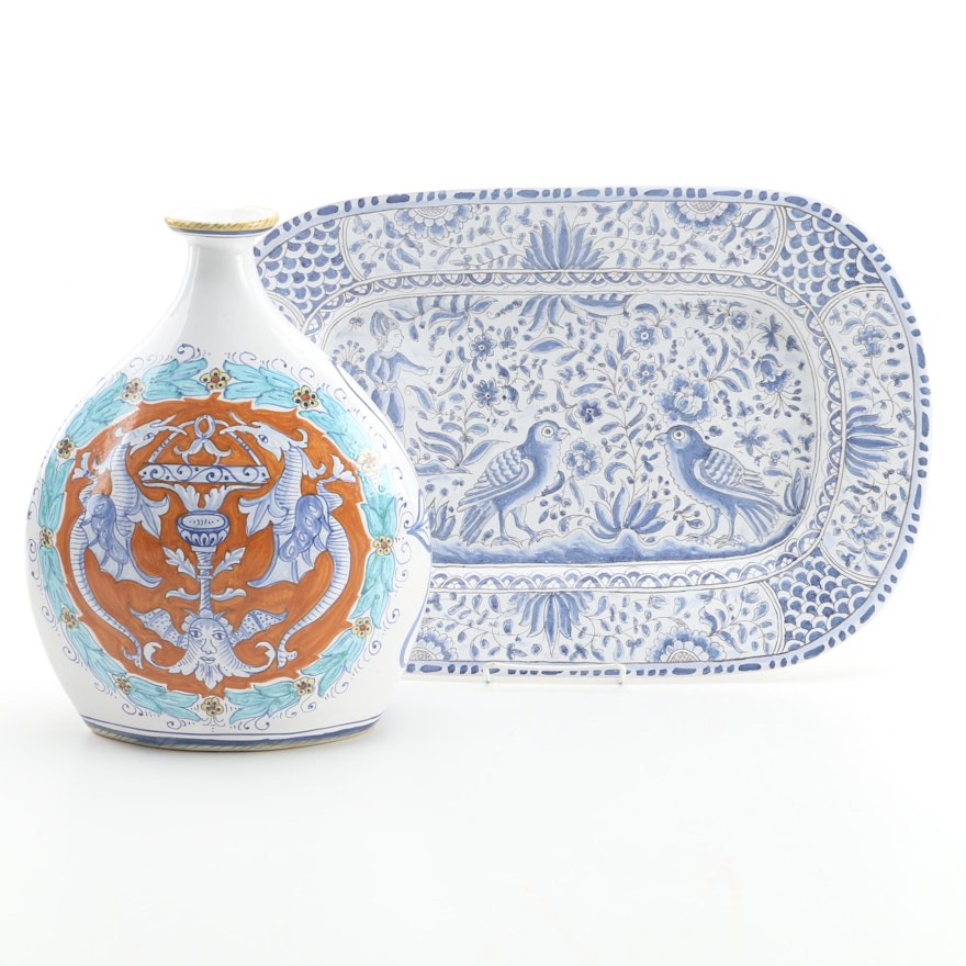 Deruta Italian and Berardos Portugal Hand-Painted Pottery Serveware