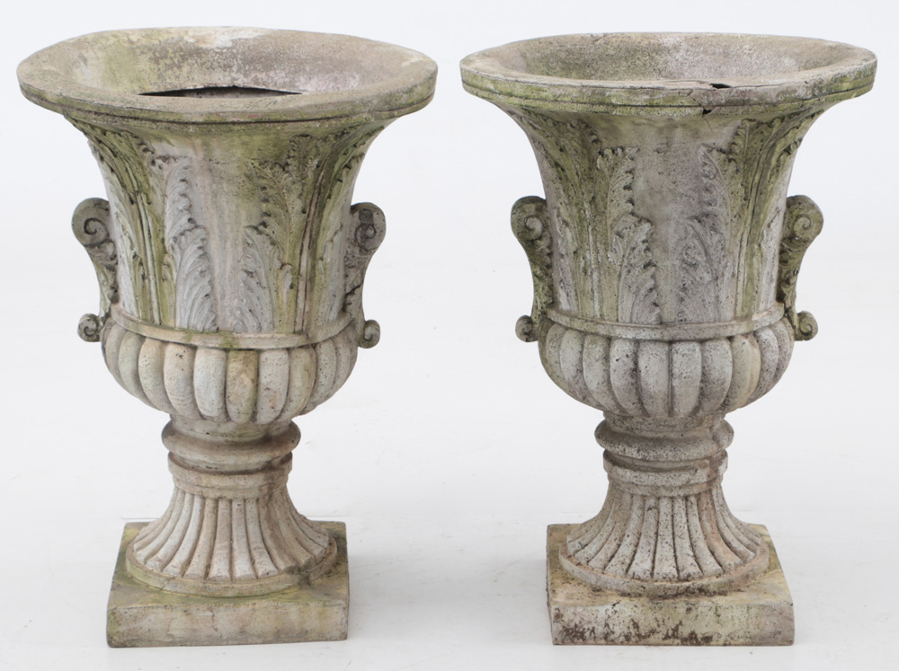 Pair of Large Cement Finish Resin Planters