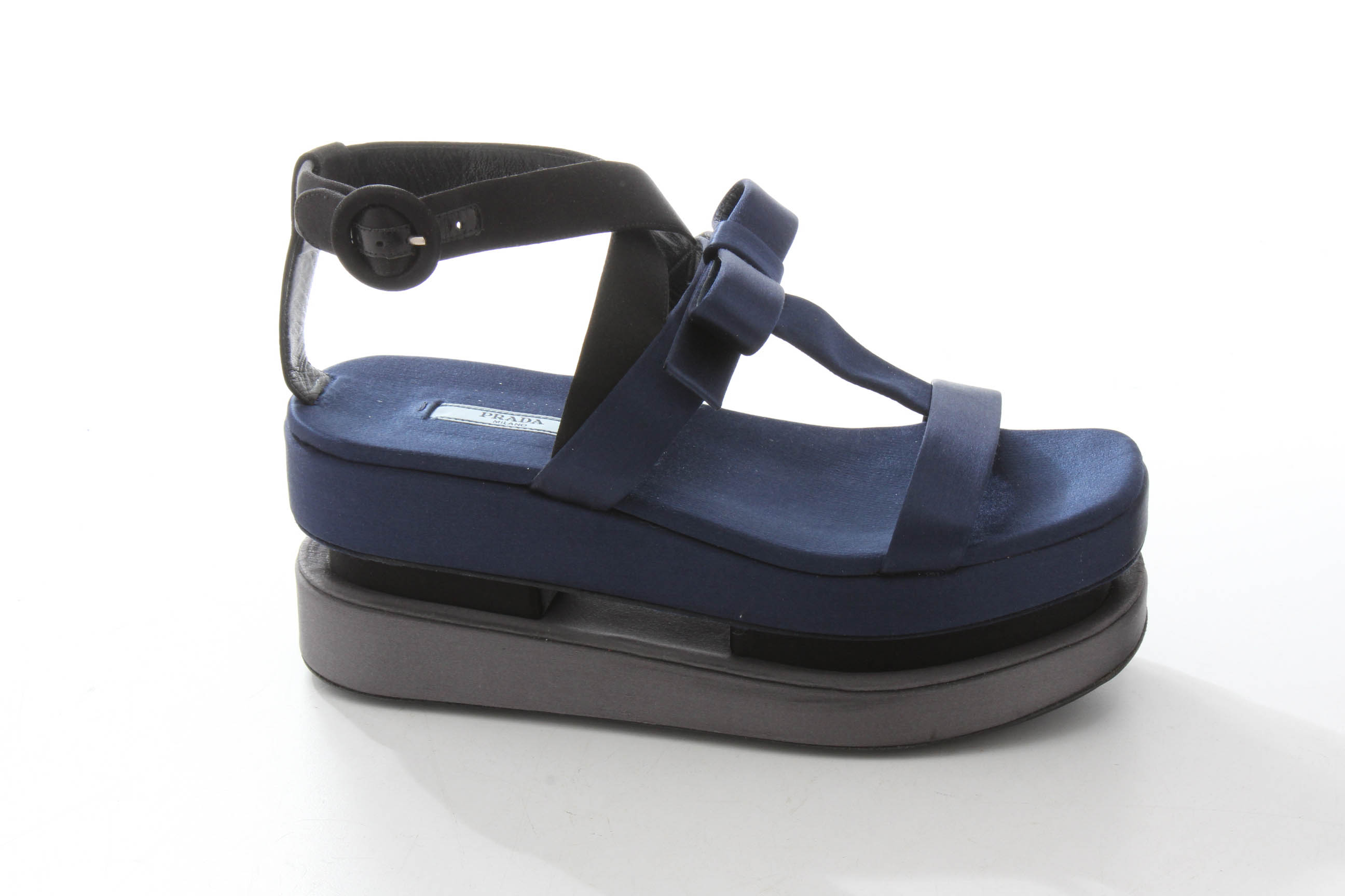 Prada Color Block Satin Dual Platform Sandals