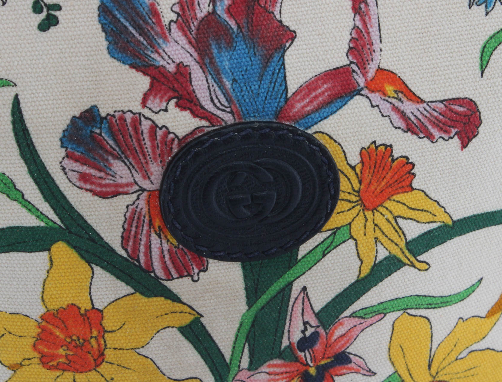Gucci Leather Trimmed Floral Canvas Bucket Bag